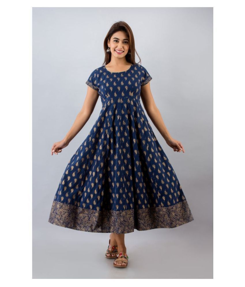     			SAART BUNAAI - Blue Cotton Blend Women's Anarkali Kurti ( Pack of 1 )