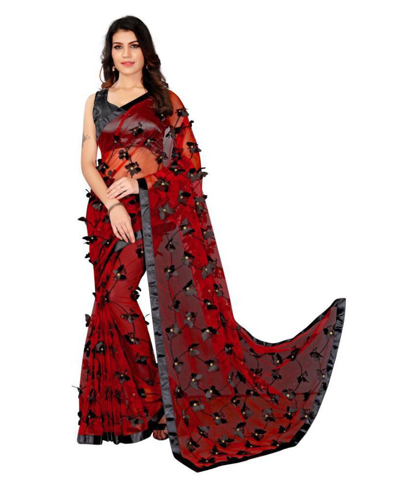     			Aika - Red Net Saree With Blouse Piece (Pack of 1)