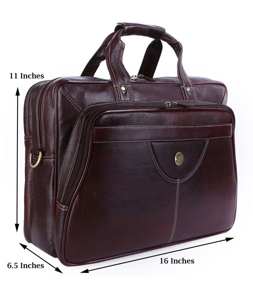 SK TRADER SK-A83_BROWN Brown Leather Office Bag