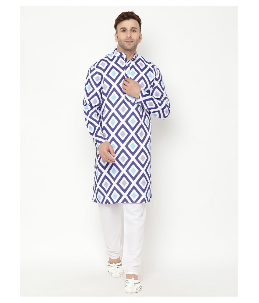     			Hangup Blue Cotton Blend Kurta Pyjama Set Single Pack