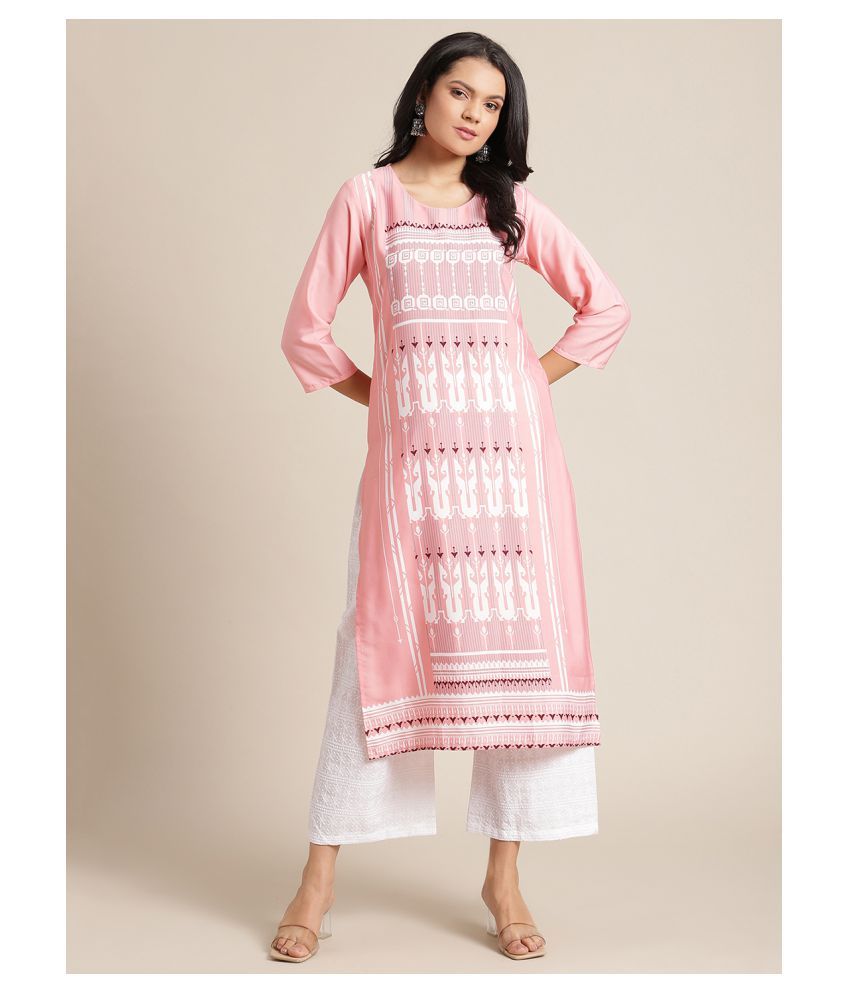     			KSUT Pink Viscose Straight Kurti - Single