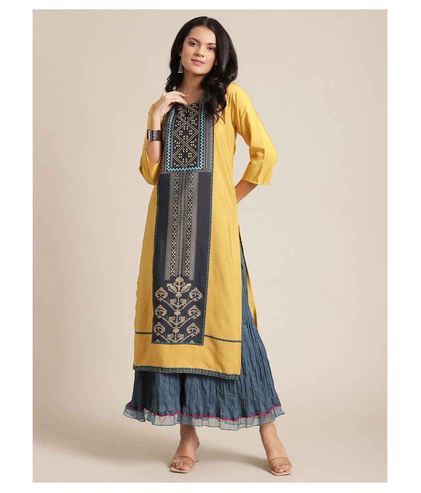     			KSUT Yellow Viscose Straight Kurti - Single