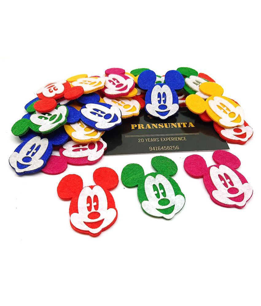     			PRANSUNITA 3D Felt Multicolor Cutouts Motifs Embellishment for Baby Shower Decoration, Gift Packaging, Card Making & Craft Work, Pack of 25 pcs- Mickey Design