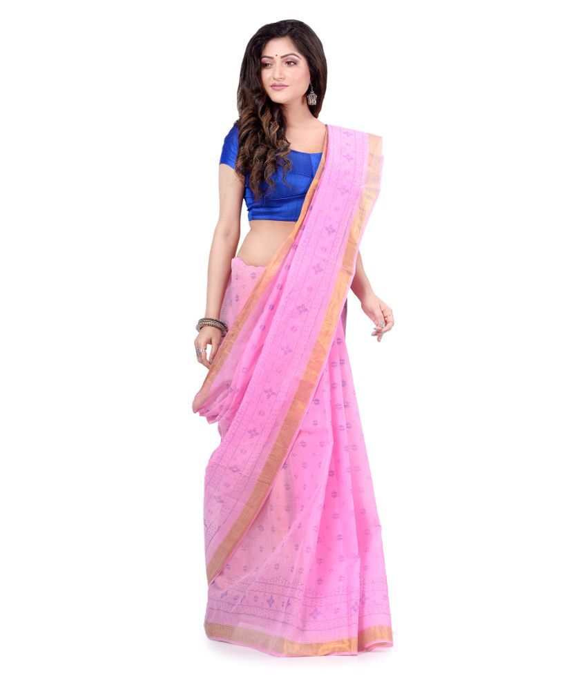     			Desh Bidesh - Pink Silk Blend Saree Without Blouse Piece (Pack of 1)