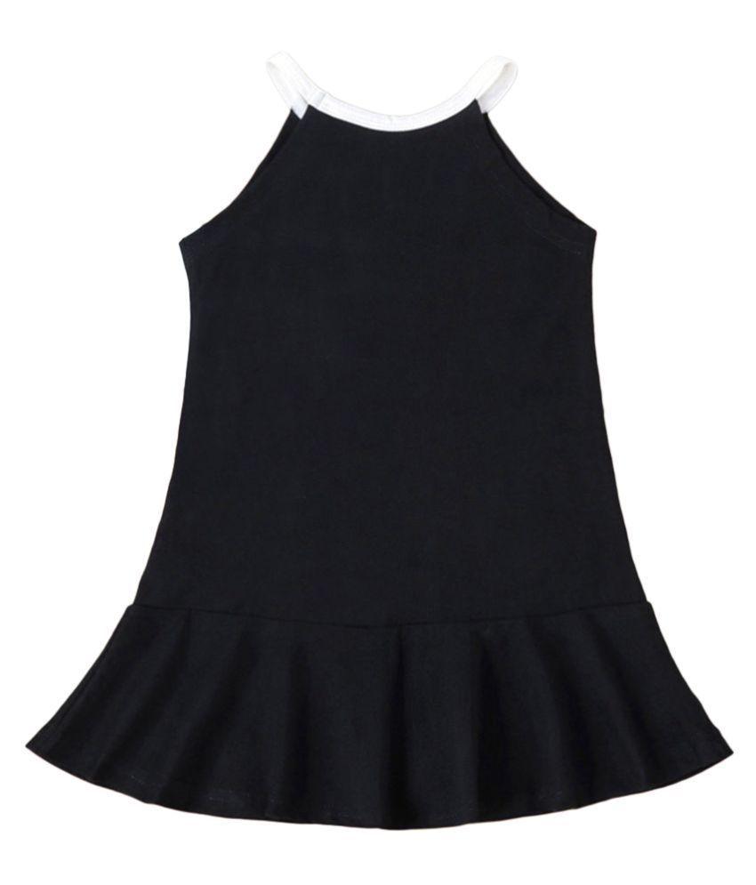 Hopscotch Baby Girls Cotton Sleeveless Solid Sleepwear Dresses in Black Color For Ages 1224