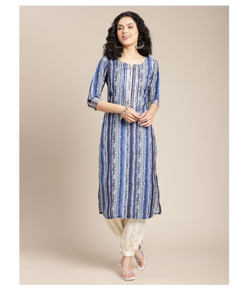     			KSUT Blue Silk Straight Kurti - Single