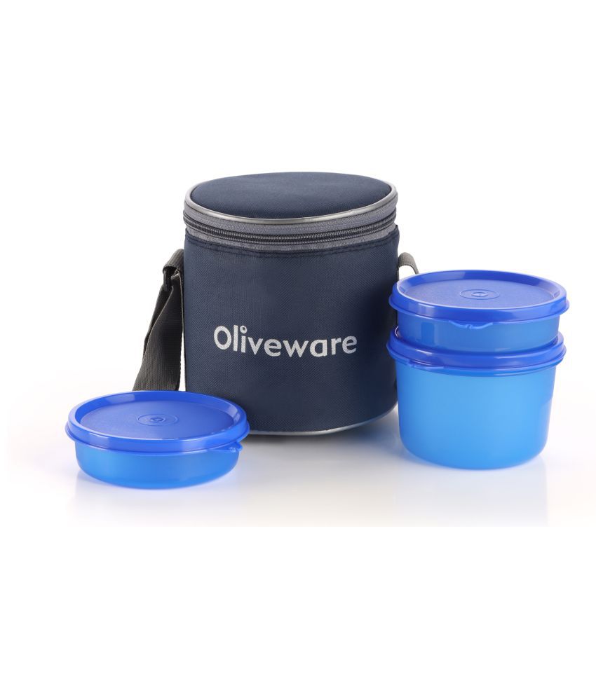 Oliveware - Polypropylene Lunch Box Set, Bag with 3 Containers - Blue