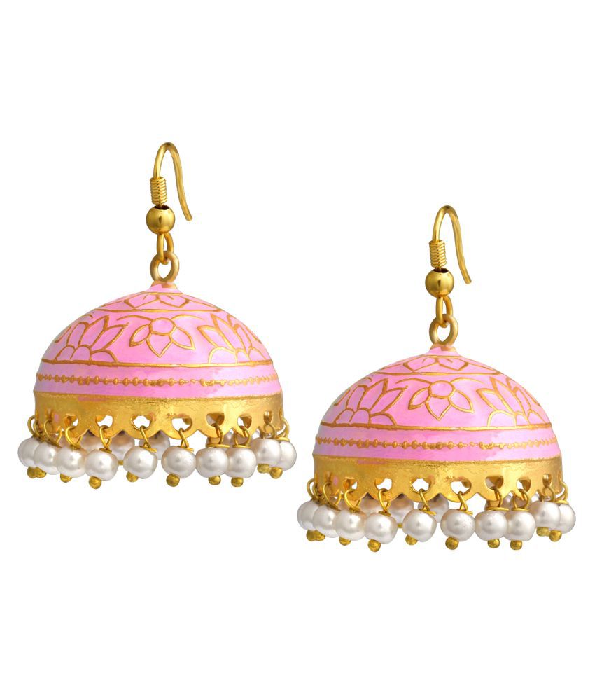     			Spargz - Pink Jhumki Earrings ( Pack of 1 )