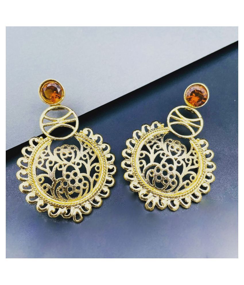     			The Jewelbox Large Statement Filigree Chaand Bali Golden 18K Gold Plated Jhumki Earring For Girls Women