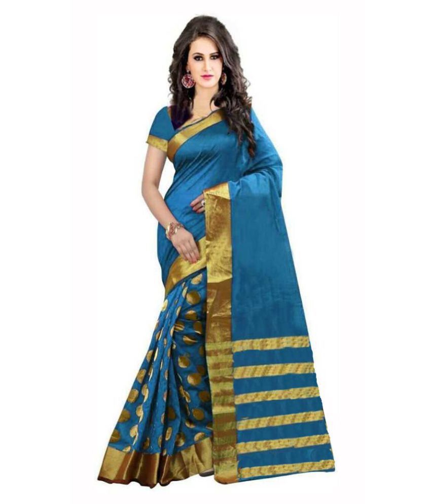     			Bhuwal Fashion - Blue Cotton Blend Saree With Blouse Piece (Pack of 1)