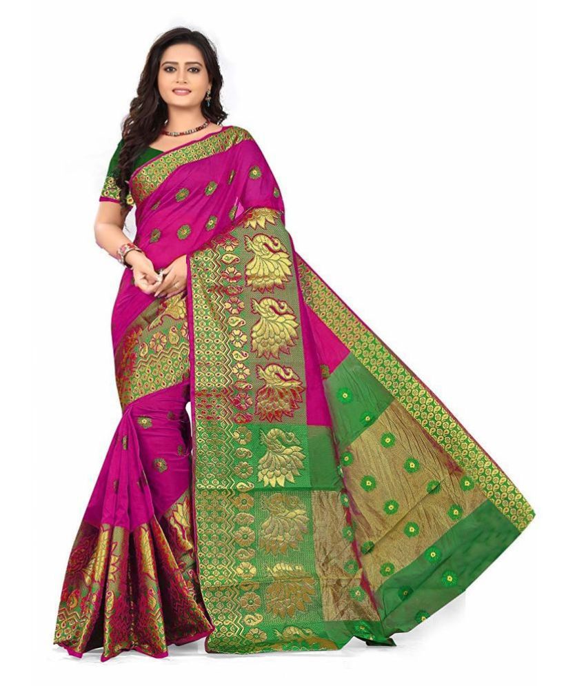     			Darshita International - Multicolor Cotton Blend Saree With Blouse Piece (Pack of 1)