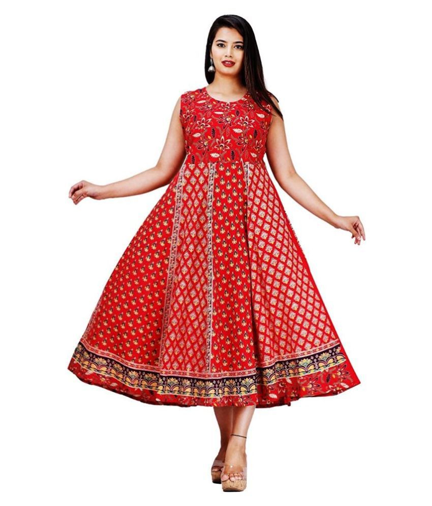     			G4Girl - Maroon Anarkali Cotton Women's Stitched Ethnic Gown ( Pack of 1 )