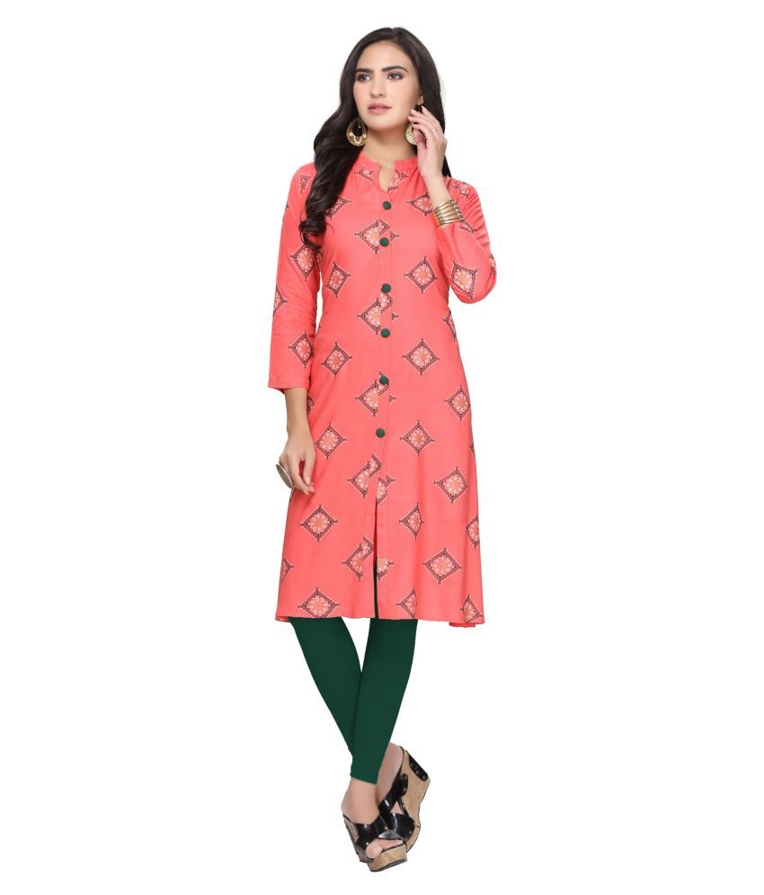     			HAYA - Peach Rayon Women's Front Slit Kurti