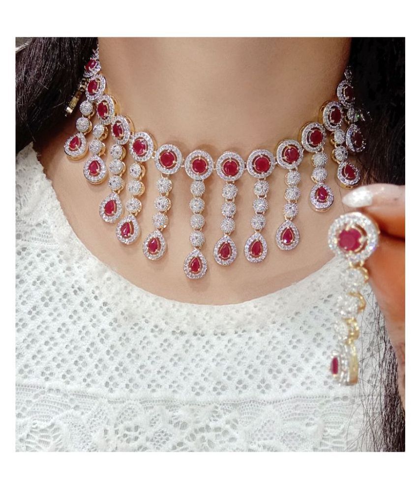     			Navya Collections Alloy Maroon Contemporary/Fashion Necklaces Set Choker