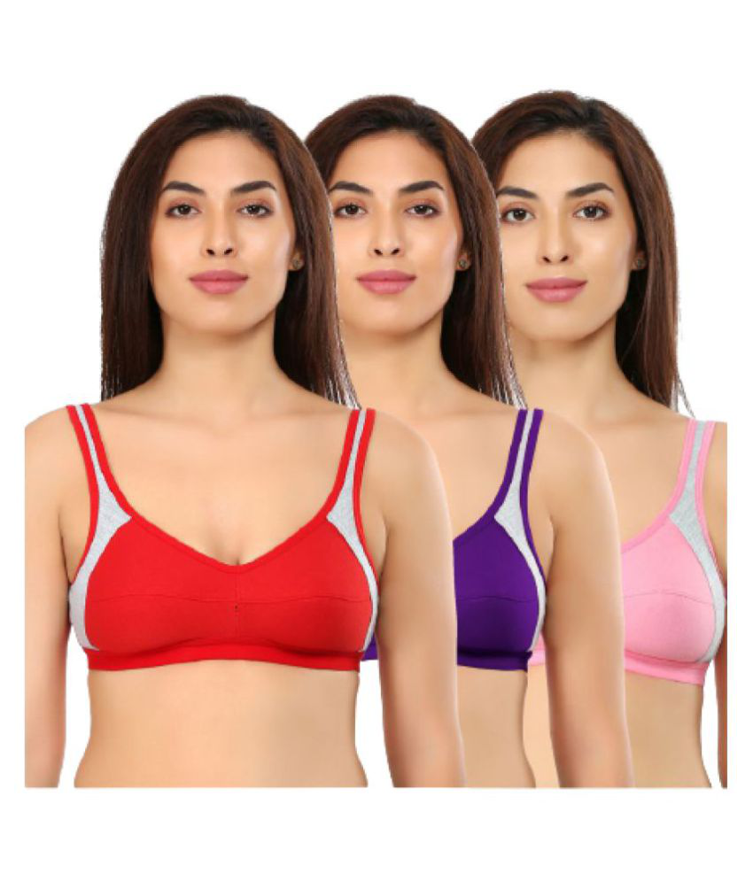 Simply Perfect Multi Cotton Blend Solid Sports Bra - Pack of 3