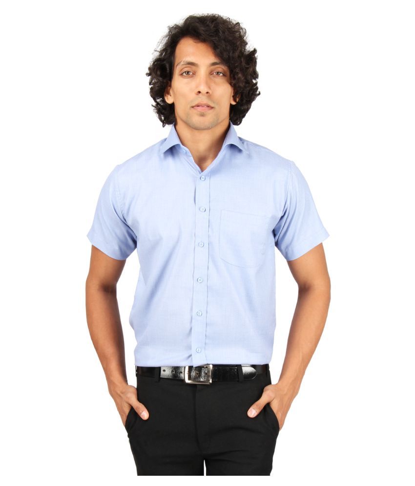     			Maharaja Cotton Blend Blue Solids Formal Shirt