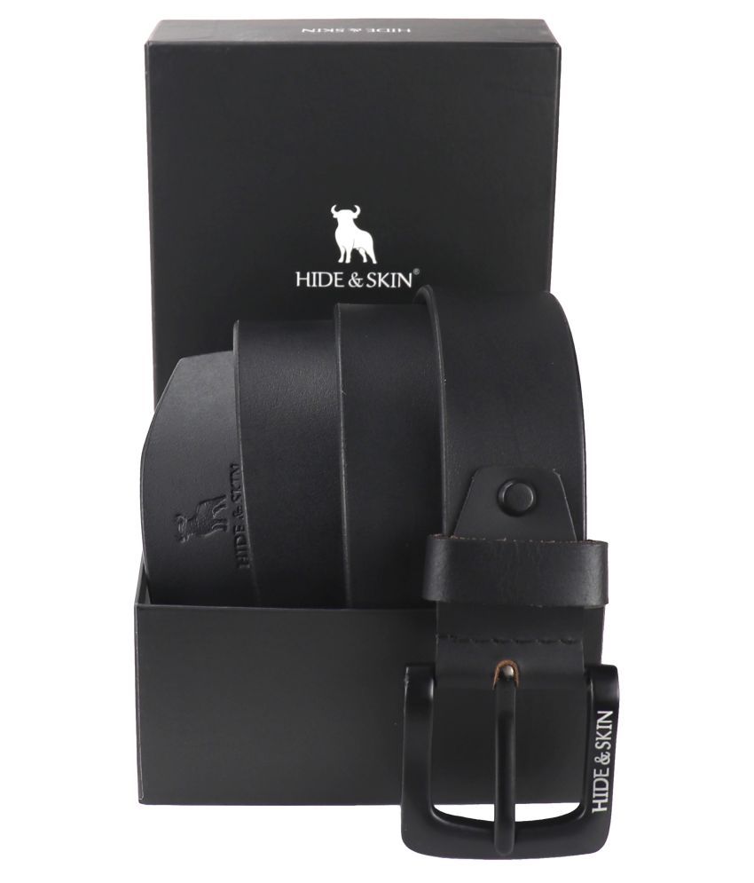 HIDE & SKIN Black Leather Casual Belt Pack of 1