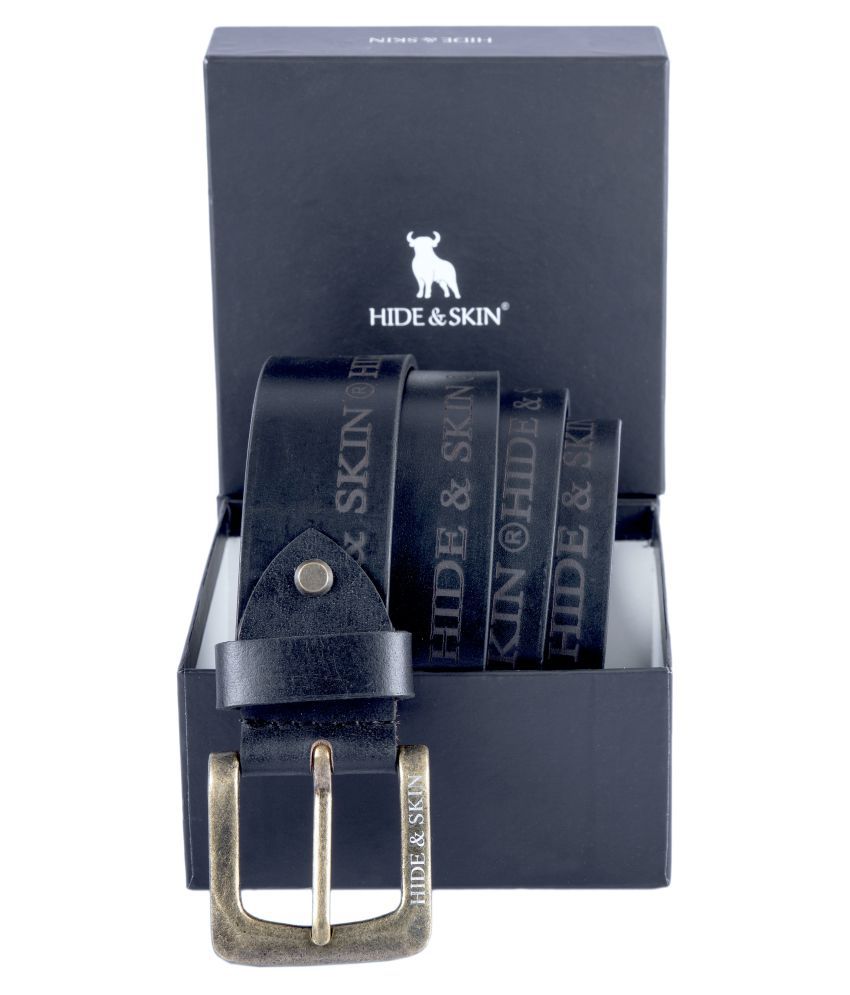 HIDE & SKIN Black Leather Casual Belt Pack of 1