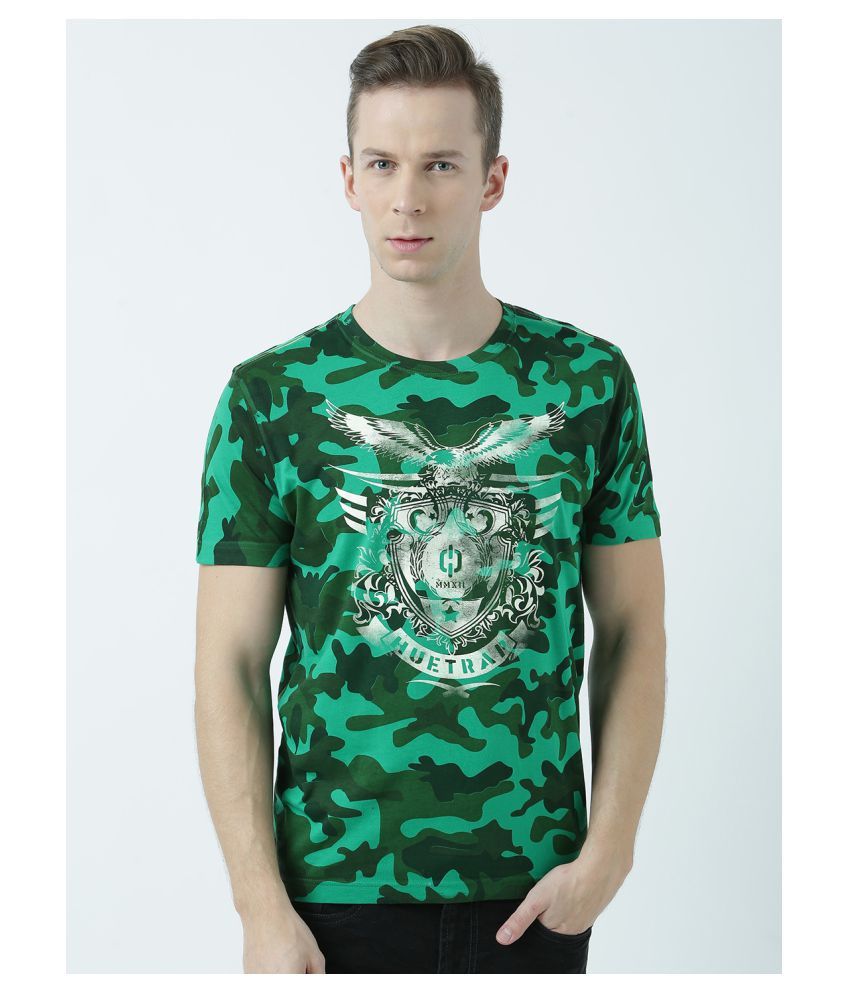     			Huetrap cotton Green Printed T-Shirt Single Pack