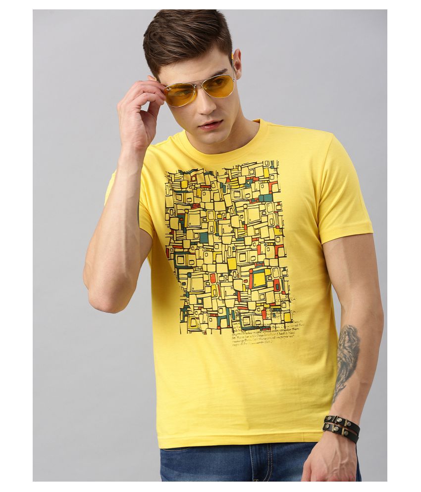     			Huetrap cotton Yellow Printed T-Shirt Single Pack