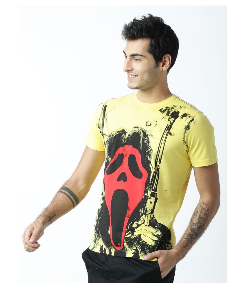     			Huetrap cotton Yellow Printed T-Shirt Single Pack