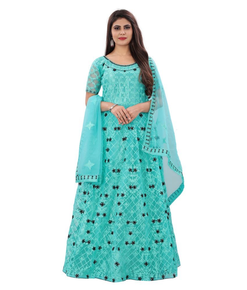     			Apnisha Turquoise Net Ethnic Gown - Single