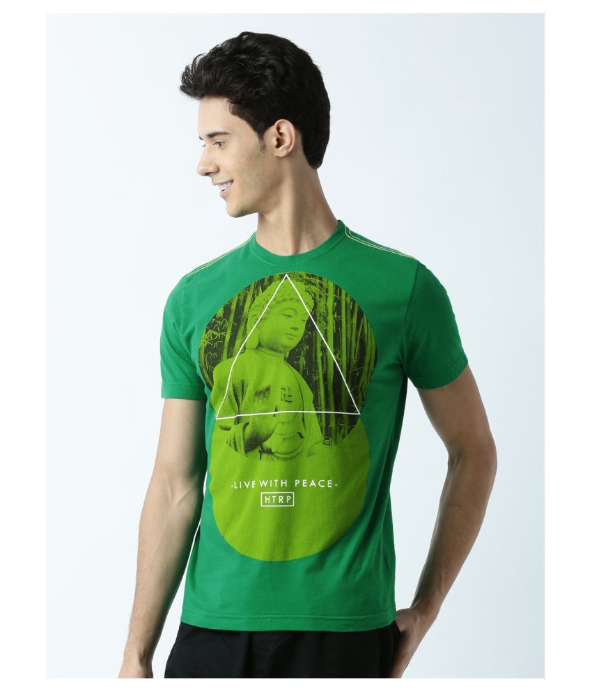     			Huetrap cotton Green Printed T-Shirt Single Pack