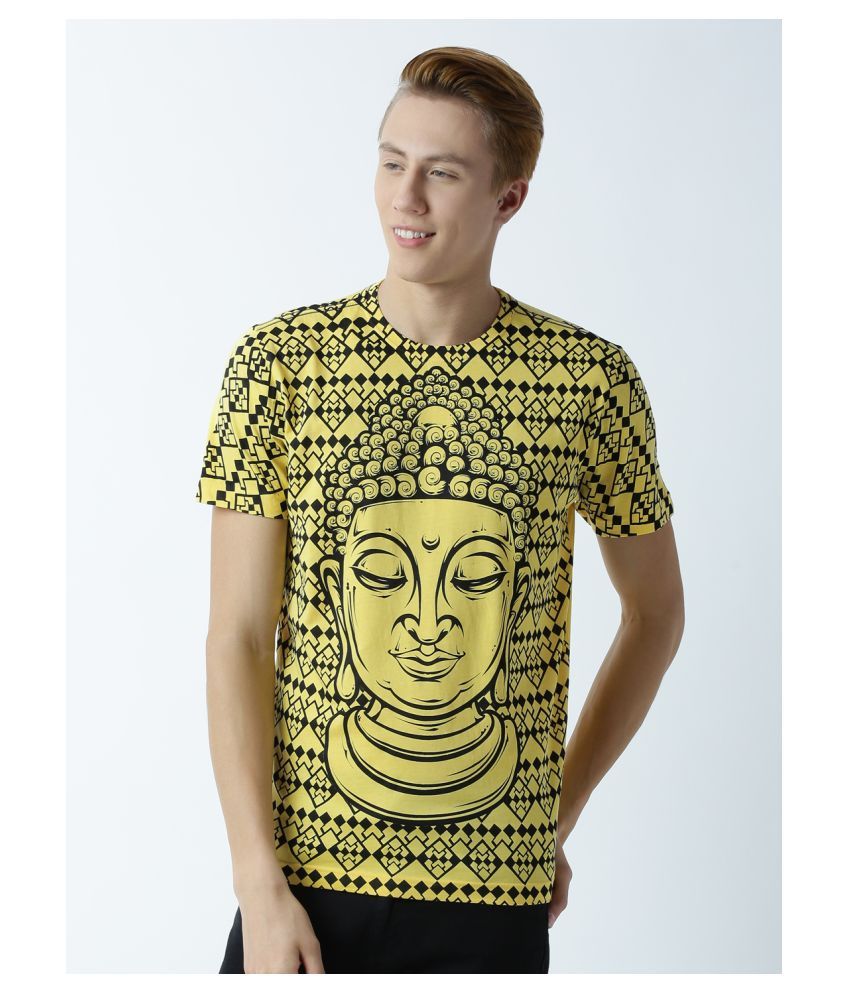     			Huetrap cotton Yellow Printed T-Shirt Single Pack