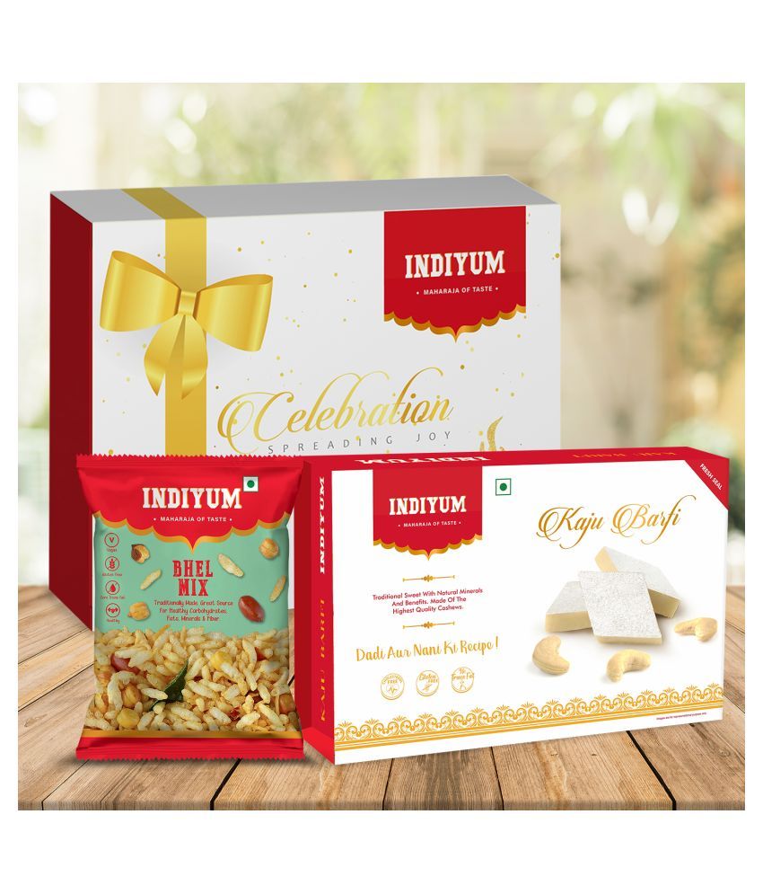     			Indiyum Indian Sweet Mithai Combo Gift Pack Kaju Barfi 200g Bhel Mix 40g