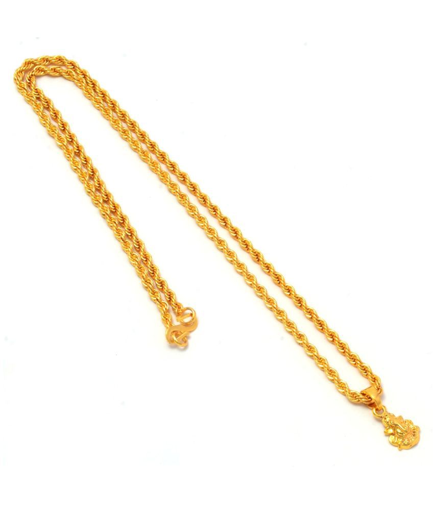     			Jewar Mandi Lord Ganesh Ji Gold Plated Locket/Pendant with Rope/Rassi Chain Daily use for Men, Women & Girls, Boys