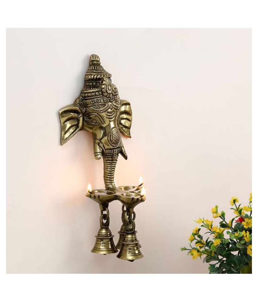     			eCraftIndia Brown Ganesha Deepak With Bell Wall Hanging Idol Showpieces