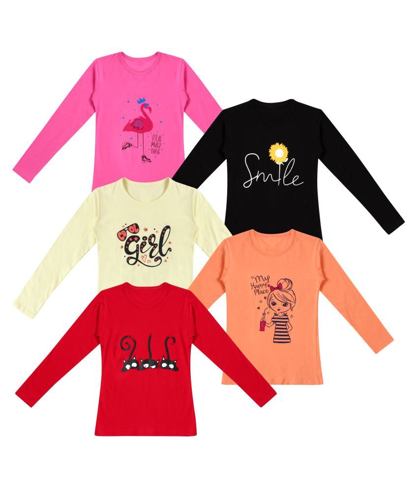     			DIAZ 100% Breathable Cotton Girls Full Sleeve T-Shirt | Girls Full Sleeve Printed T-Shirt Combo - Casual Long Sleeve Tees, Regular Fit Round Neck Tops for Girls