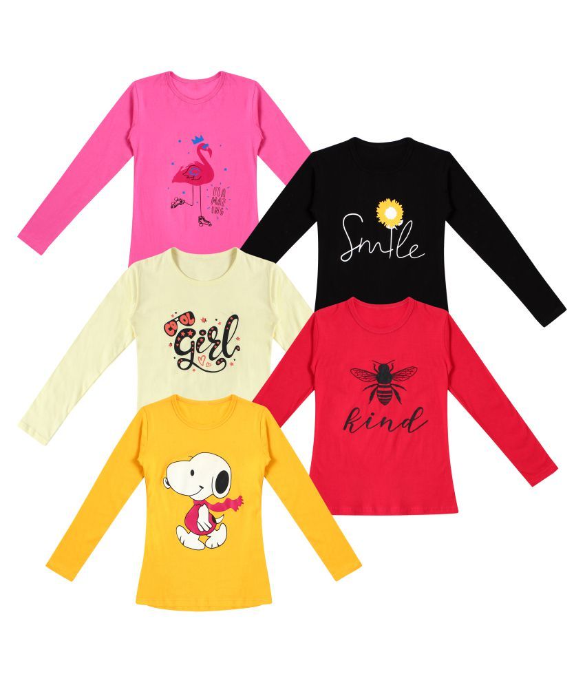     			DIAZ 100% Breathable Cotton Girls Full Sleeve T-Shirt | Girls Full Sleeve Printed T-Shirt Combo - Casual Long Sleeve Tees, Regular Fit Round Neck Tops for Girls