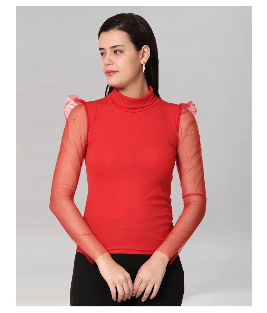     			Selvia Cotton Blended Regular Tops - Red Single