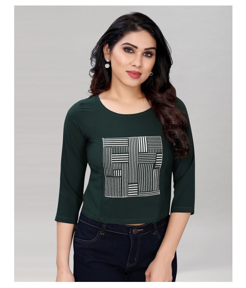     			Selvia - Green Crepe Women's Crop Top ( Pack of 1 )