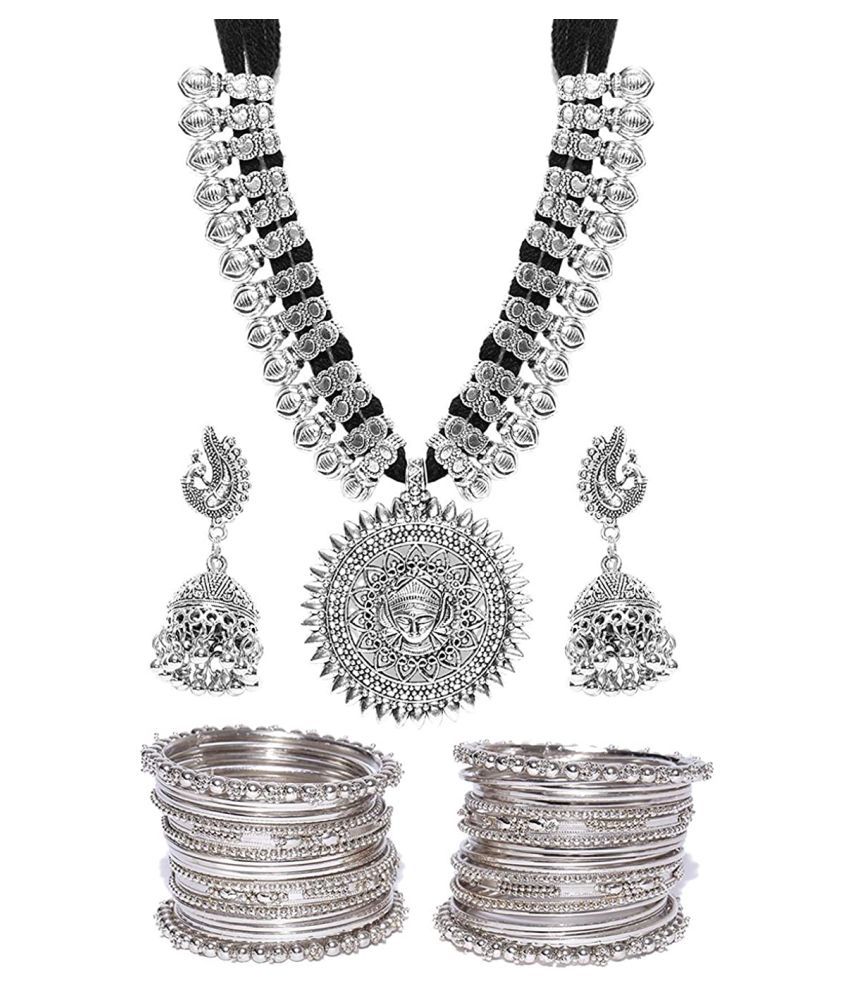     			YouBella Jewellery Sets for Women Silver Plated Afghani Tribal Necklace Jewellery Set with Earrings and Bangles Combo for Girls/Women (2.6)