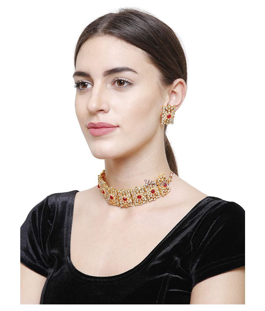     			YouBella Golden Alloy Mughal Era Traditional Necklace Jewellery Set with Earrings for Women