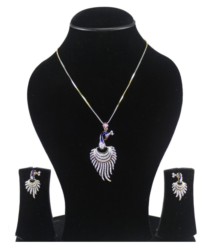     			YouBella Jewellery CZ Designer Peacock Pendant Set with Chain for Women (Multicolor, Style 2)