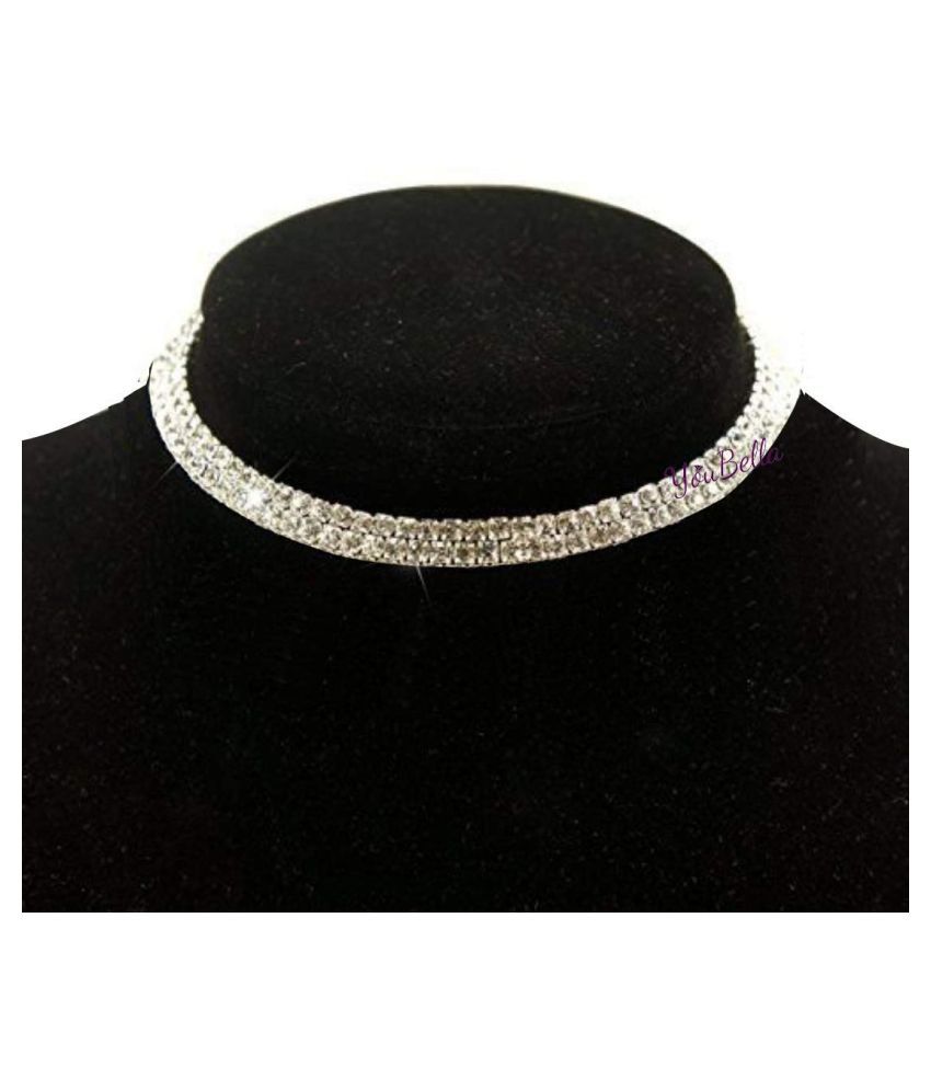     			YouBella Fashion Jewellery Silver Crystal Rhinestone Choker Necklace for Women.(Valentine Gift Special). (Two line)