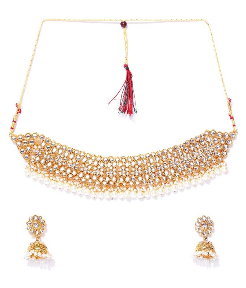     			YouBella Jewellery Sets for Women Gold Plated Kundan Wedding Bridal Necklace Jewellery Set with Earrings for Girls/Women (White)