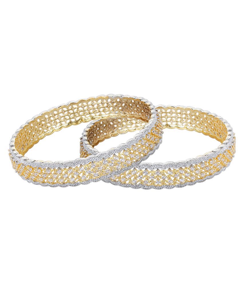     			YouBella Stylish Traditional Jewellery Gold Plated and American Diamond Bangle Set for Women (Golden)(YBBN_91087_2.6)