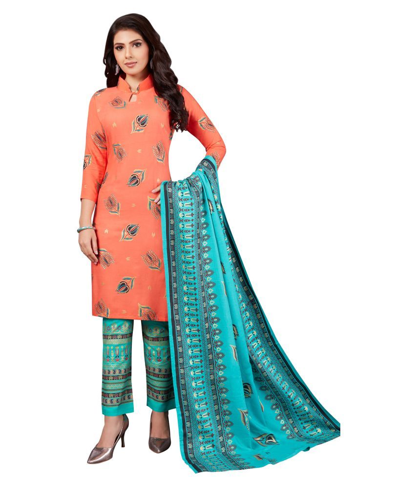     			shree jeenmata collection - Orange Straight Rayon Women's Stitched Salwar Suit ( Pack of 1 )