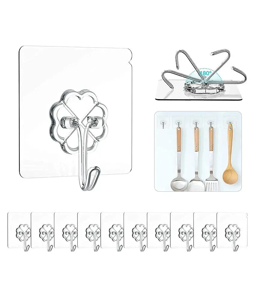 10pcs/pack Hanging Wall Hooks, Heavy Duty Adhesive Hooks, Removable Adhesive  Ceiling Hooks, Transparent Self-adhesive Shower Hooks, Waterproof Oilproof  Strong 22lb(max) Door Coat Hooks