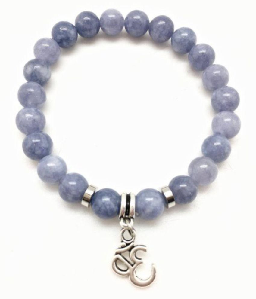     			Aquamarine Bracelet with Ohm Charm Silver - elastic bracelet - Healing Crystal Bracelet - aquamarine jewelry - om charm bracelet - calming
