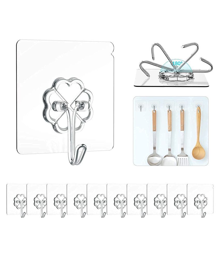 12 Anti-Skid Hooks Reusable Transparent Wall Hangers Ultra Strong Adhesive Wall Hooks Heavy Duty No Trace No Scratch Hooks for Kitchen Bathroom Door Ceiling Hanger 