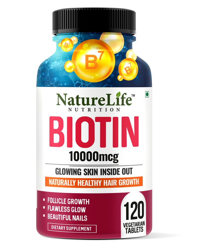 NatureLife Nutrition Plant Based Biotin 10000mcg tablets for Healthy Hair, Skin & Nails| 120 no.s Multivitamins Capsule