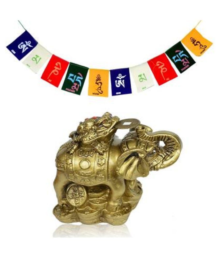     			PAYSTORE CRYSTAL Hanging Tibetan Buddhist Prayer Cotton Flags with Vastu Frog Feng Shui Frog On Elelphant for Wealth, Strength, Wisdom, Success, Good Luck and Prosperity Pack of 2 Decorative Showpiece