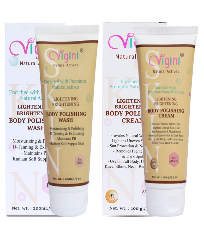     			Vigini Face Skin Whitening Brightening Vitamin C Body Polishing Fairness Kit Glutathione Kojic Face Serum SPF 30 300 mL