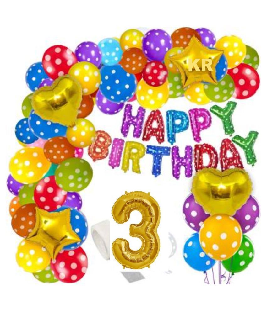     			KR  3rd Birthday Decorations Kit for Boys and Girls- 57+1=58pcs 3rd Happy Birthday Balloons Set with Foil Balloon, Latex & Metallic Balloons, Balloon Arch & Glue Dot /3rd Happy Birthday Decoration Kit (Set of 58)