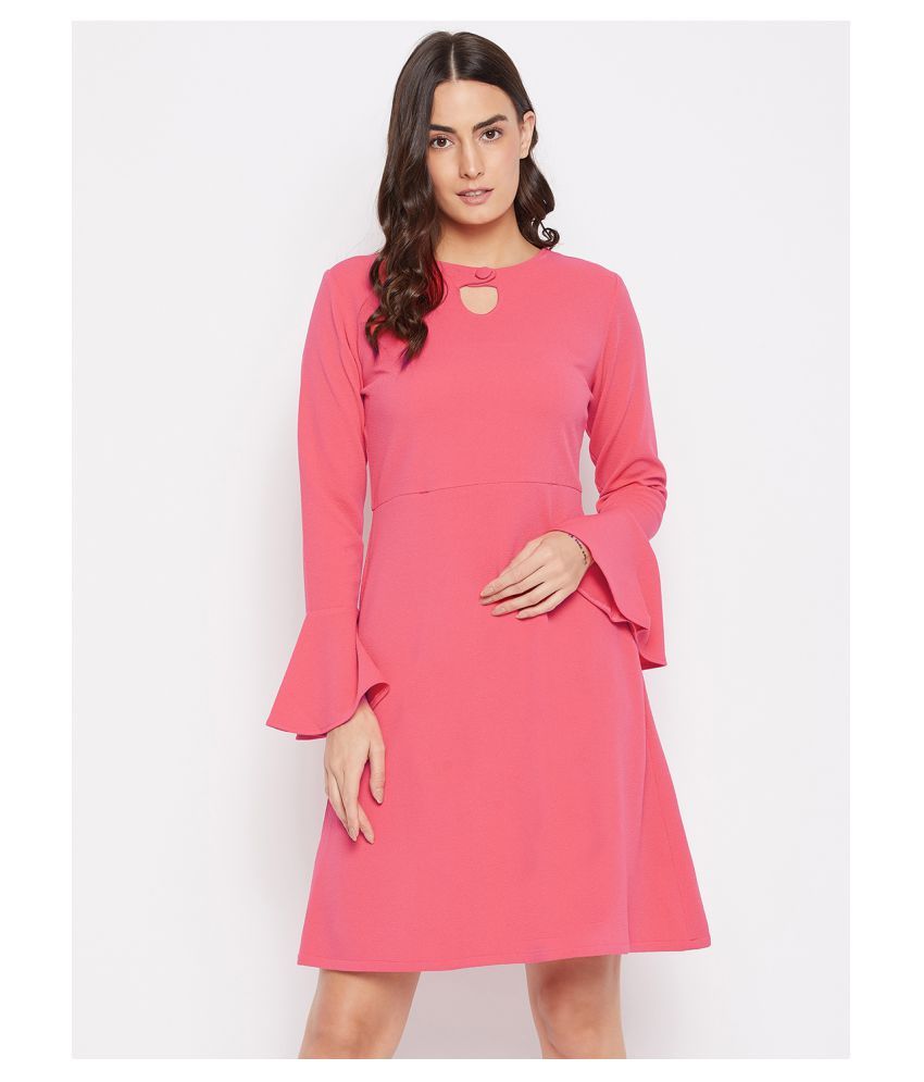     			Purys Polyester Pink Fit And Flare Dress - Single